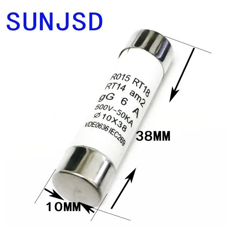 5PCS 10X38mm Ceramic Fuse 1A 2A 3A 5A 6A 8A 10A 16A 20A 25A 32A 32A 40A 50A 63A Fusible Enlace For RT18 R015 RT14 Fuse Core 500V