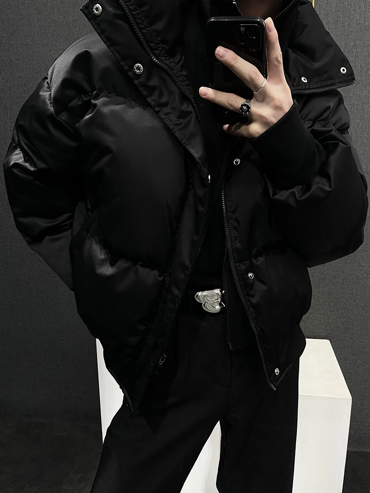 Fake Two-Piece Stand Collar Short Cotton Jacket Men's 2024 Autumn and Winter New Loose Thick Warm Handsome Black Coats Tops
