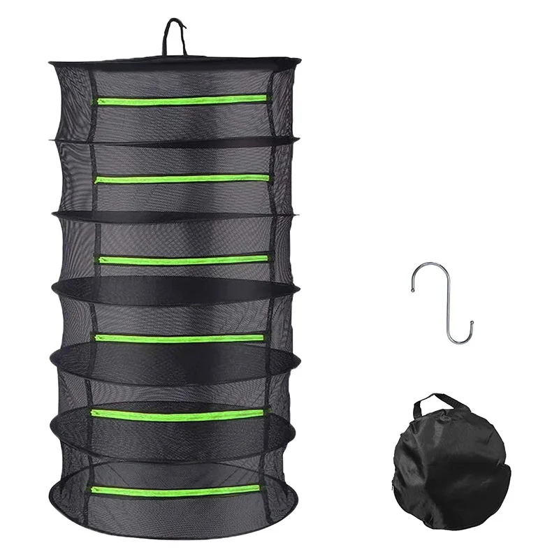 

Layers Drying Rack Net Herbs Hanging Basket Folding with Zipper Fishing Net Dishes Dryer Bag Mesh Flowers Buds Plants Organizer