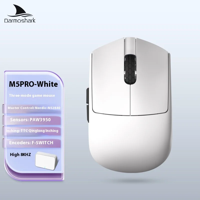 Yeni Darmoshark M5 PRO Fare KablosuzÜç modlu Oyun Faresi PixArt PAW3950 Ofis 38g Hafif Ergonomik 8k Kablolu Fare Hediye
