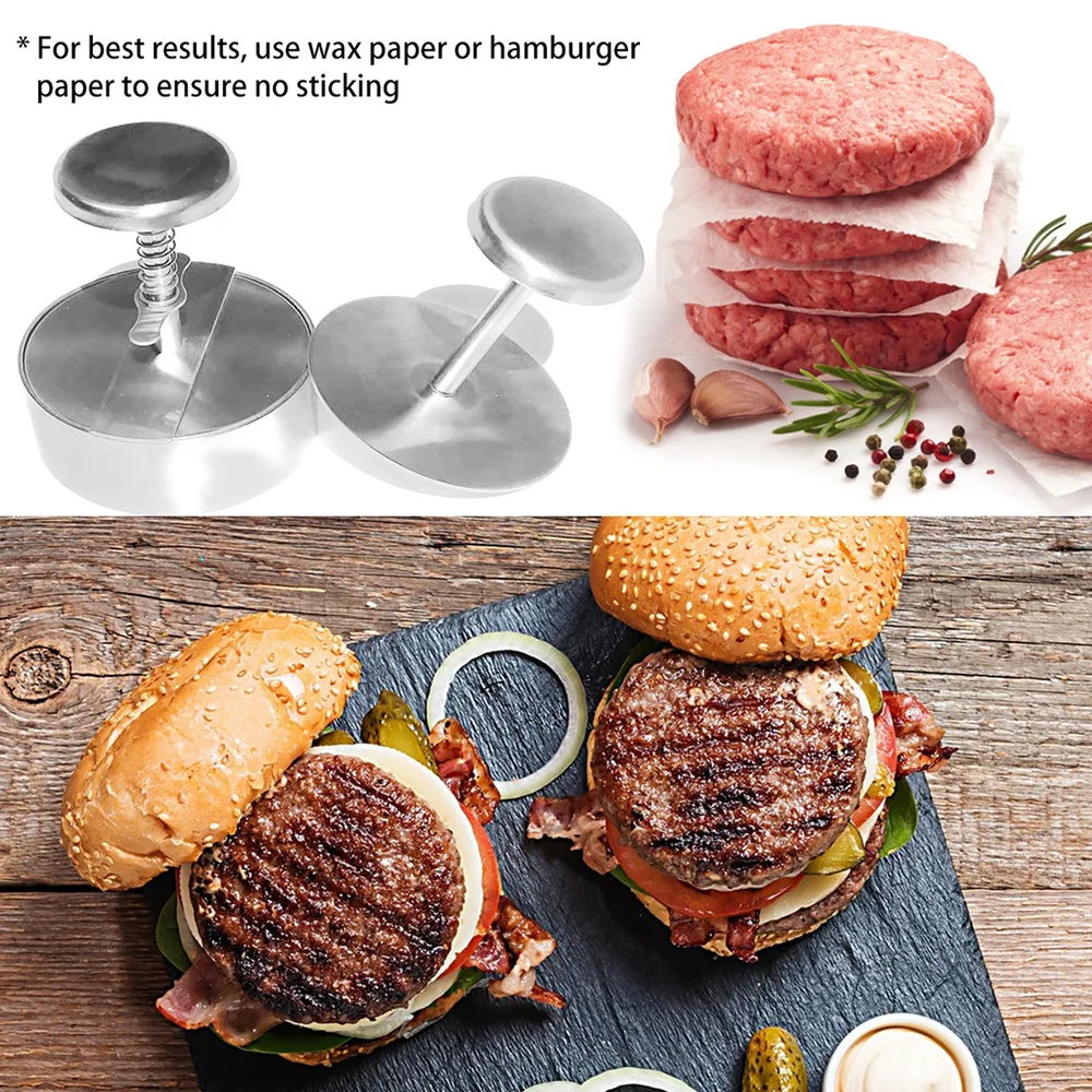 Hamburger Patty Maker Press 304 Stainless Steel Non-Stick Round Manual Beef Ball Mold Thickness Adjustable Kitchen BBQ Tools