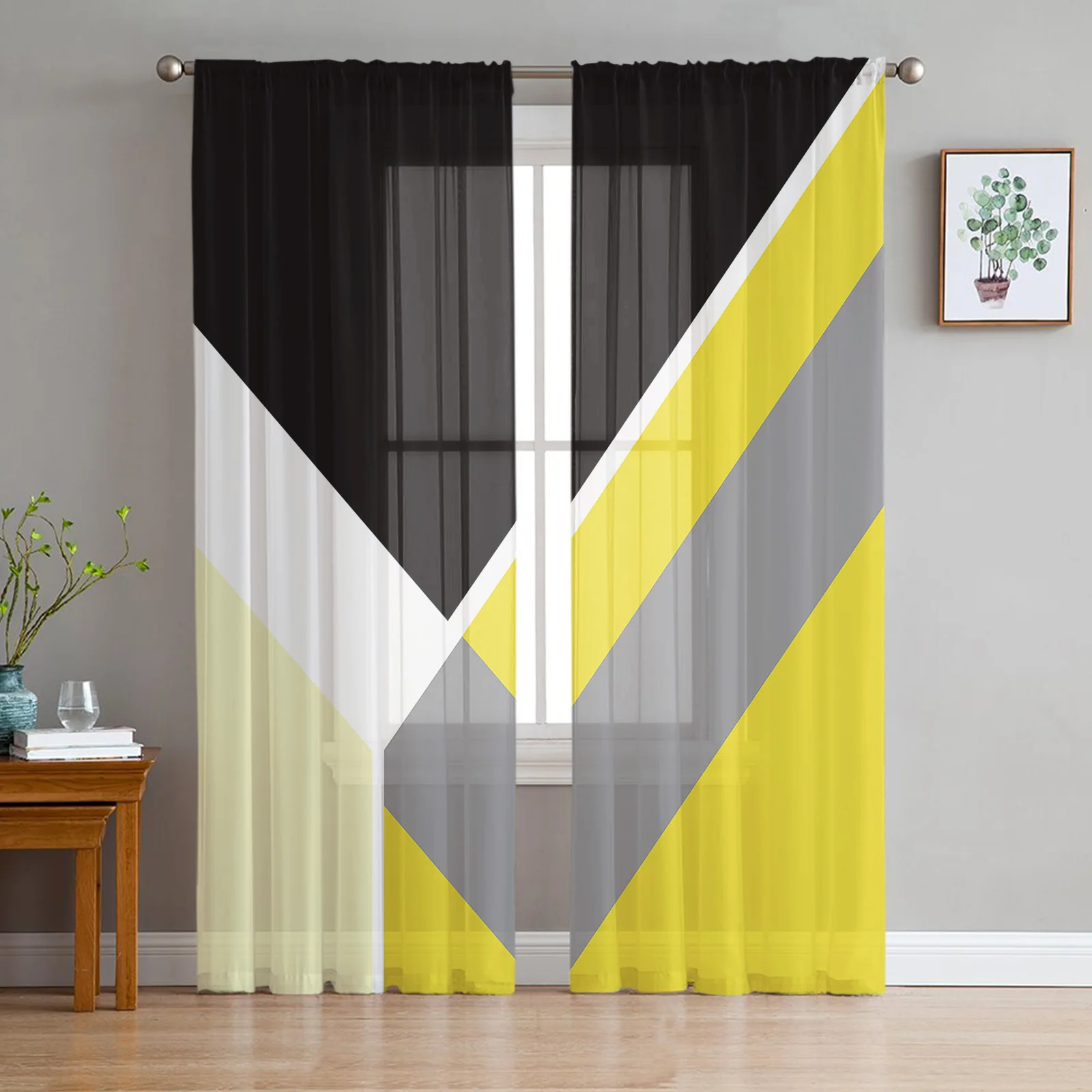 

Abstract Yellow Geometric Texture Sheer Curtains for Living Room Decoration Window Curtain Kitchen Tulle Voile Organza Drapes