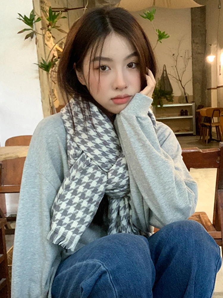 New 2023 Autumn Winter Preppy Plaid Vintage Scarf Women Men Houndstooth Scarve Pashmina Mujer Foulard Bufanda Pareo Wrap Shawl