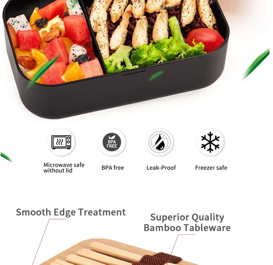 Premium Bento Box Adult Lunch Box With 2 Compartments And Chopsticks, Large  Sauce Container, Cute Black Japanese Style Bento Box, Rectangle,  Microwavable, For Back School Supplies, Camping Picnic And Beach  Essentials, Home