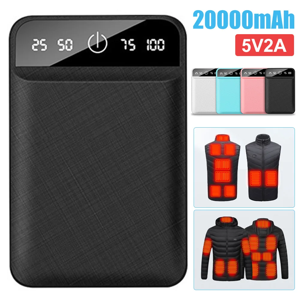 Portable Battery Charger Portable Power Bank 20000Ah 5V/2A Dual USB Outputs with LED Display Lightweight Battery Pack for iPhone 14 15 Heating Vest Socks