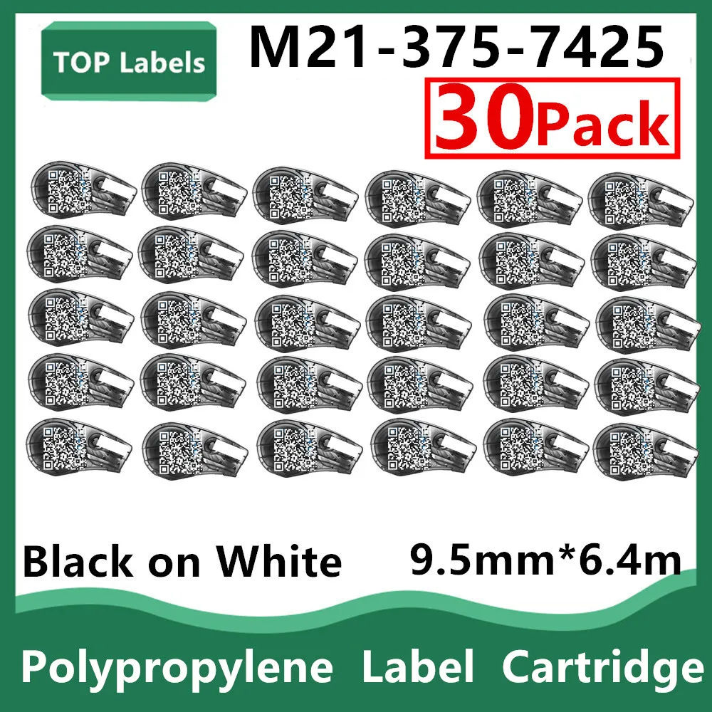 30PK M21-375-7425 휴대용 라벨 프린터 용 라벨 바코드 인쇄 카트리지 표지판, 고품질 및 선명도, 블랙 화이트