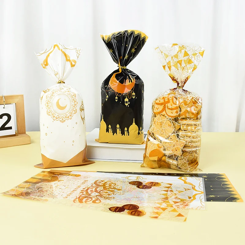 

50Pcs Eid Mubarak Gift Bag Plastic Cookie Candy Bag Ramadan Kareem Decor Islamic Muslim Party Supplies Eid Al-fitr Kids Gifts