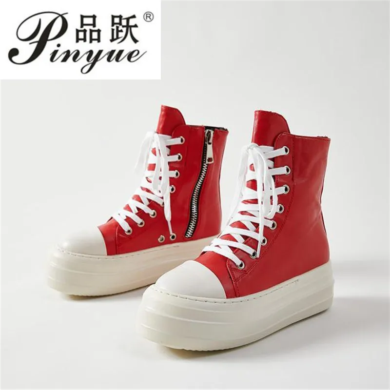 

size 35--43 Autumn New Style Women Casual Shoes Platform Sneakers Leather Shoes Woman High Top red Sewing Shoes Tenis shoes