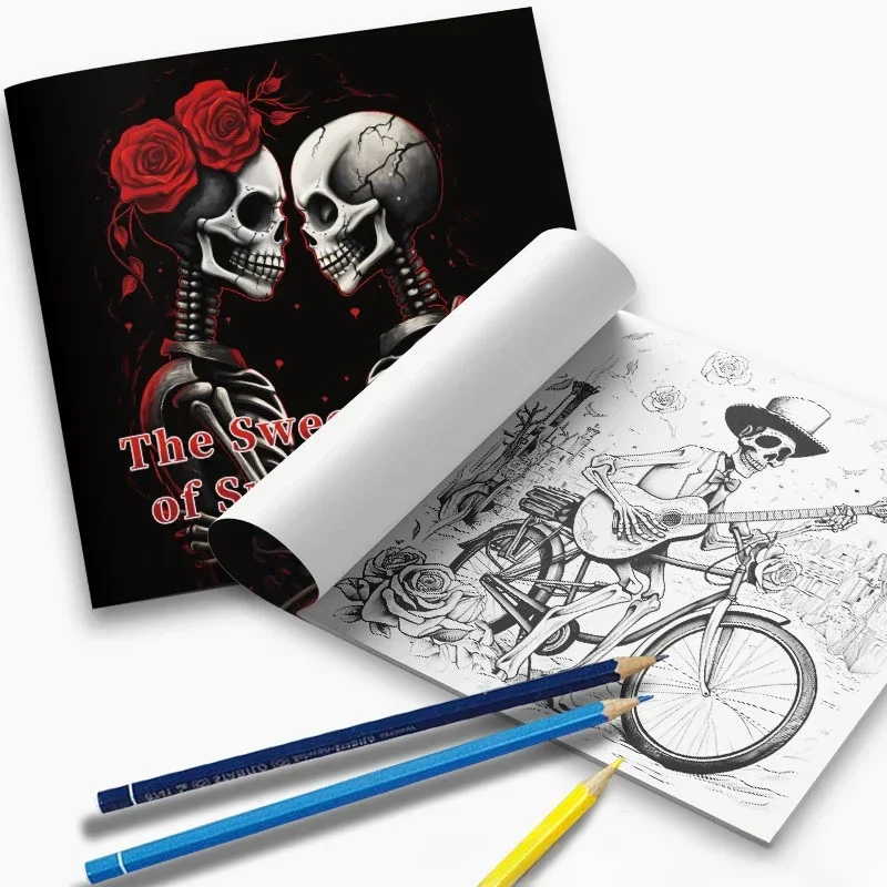 A Bold and Simple Decompression Creative Adult-sugar Skull Sweet World Coloring Book Featuring Rose Skulls 5