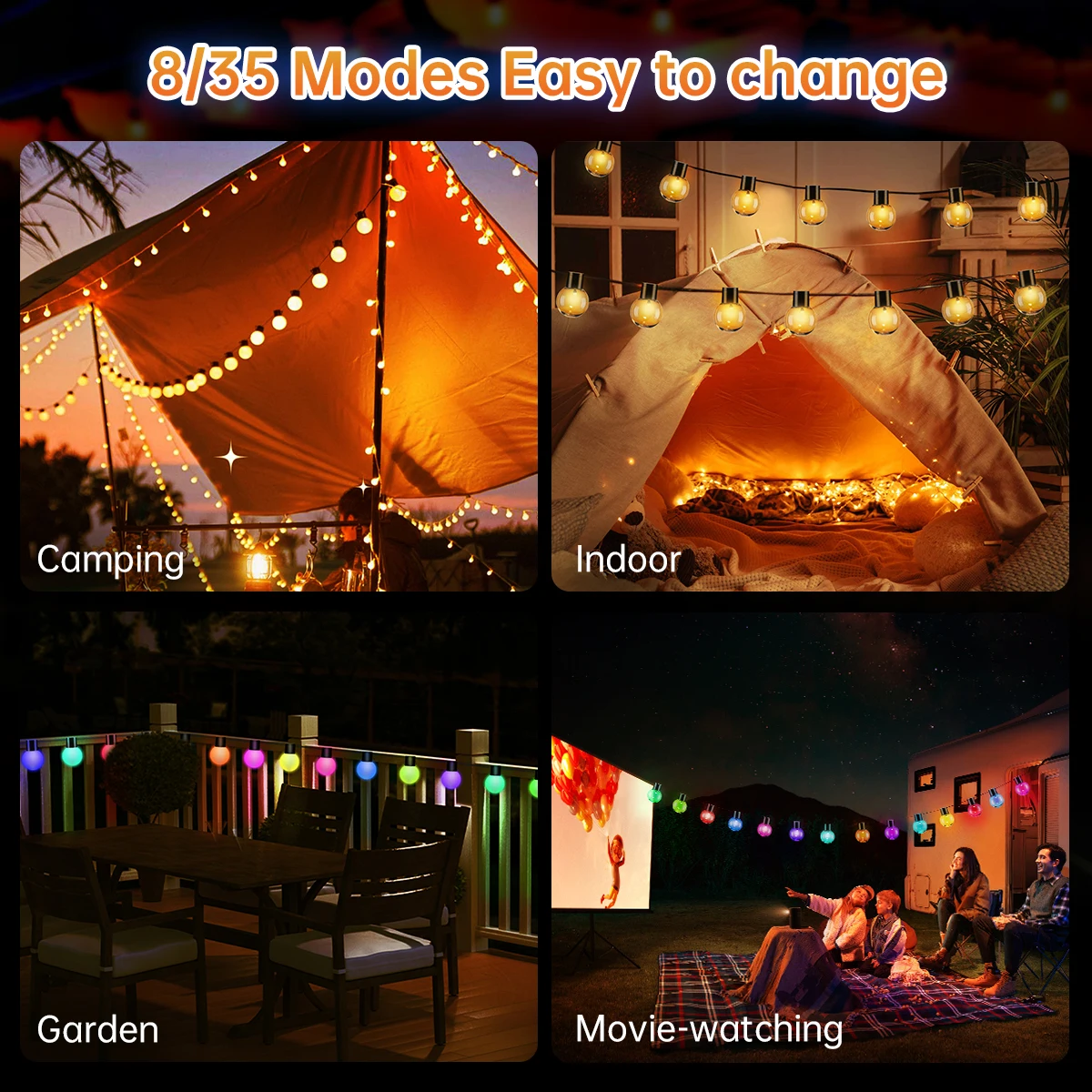 Solar string lights outdoor waterproof G40 globe patio lights with 20 shatterproof bulbs for yard party