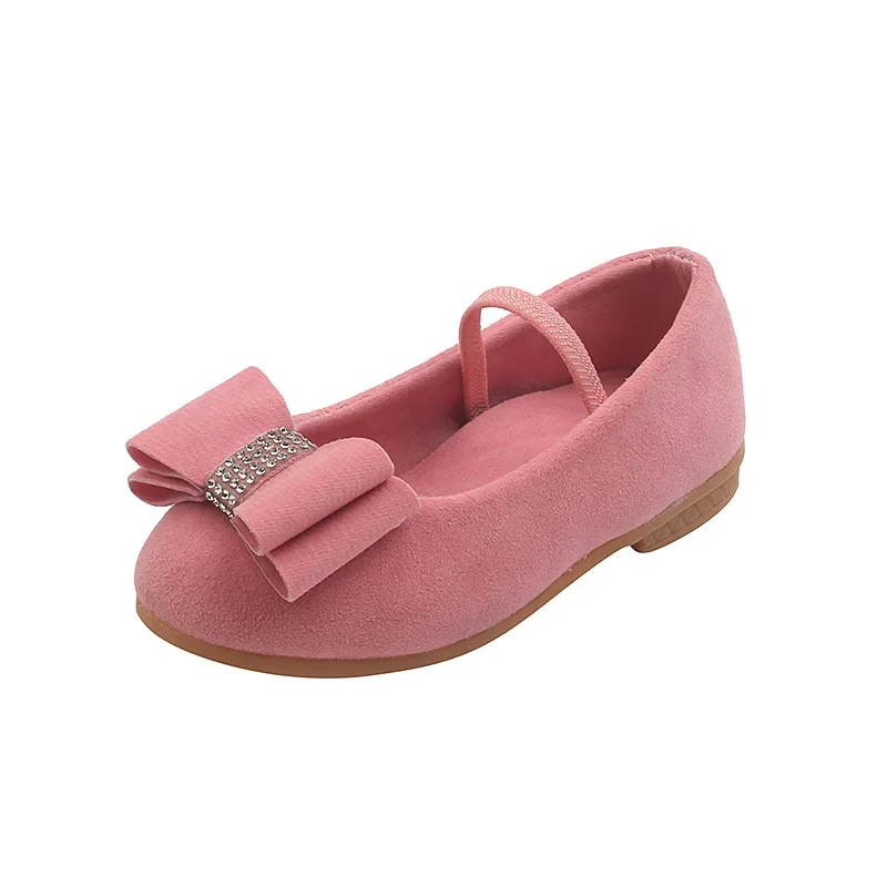 Suede School Shoes for Girls New Spring Summer Breathable Princess Shoe Child Simple Design Bowtie Children Footwear H06089