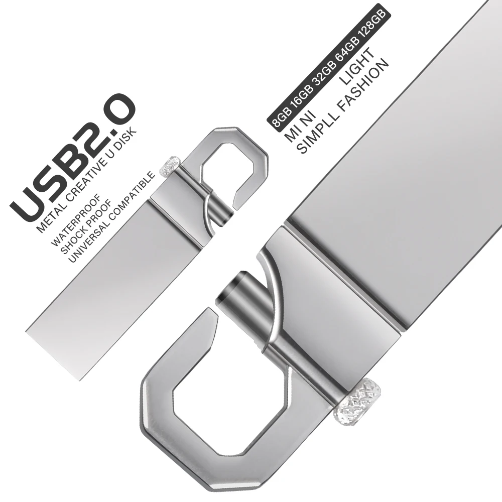 금속 USB 2.0 플래시 드라이브 실제 용량 펜 드라이브 실버 휴대용 자동차 메모리 스틱 64GB/32GB/16GB/8GB U 디스크