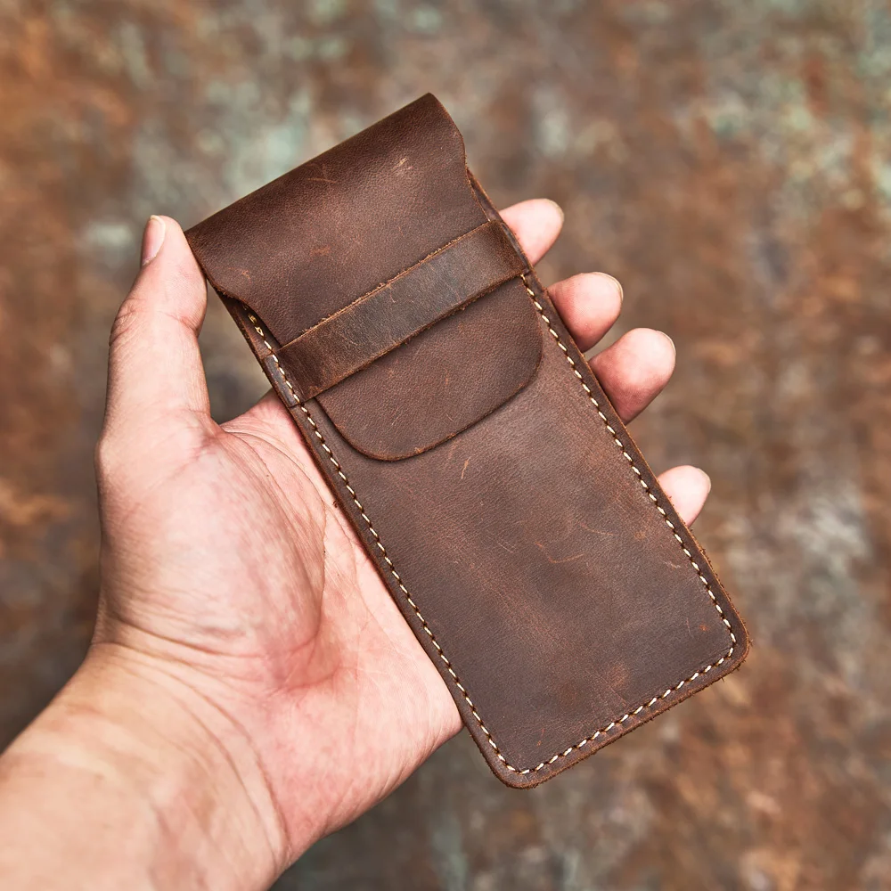 NASVA Genuine Leather pencil case Vintage Pencil Case Pen Protector Pencil Organizer Portable Insert Pouch Simple Case