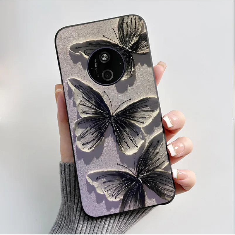 Floral Cartoon Design Soft Silicone Black Phone Case
