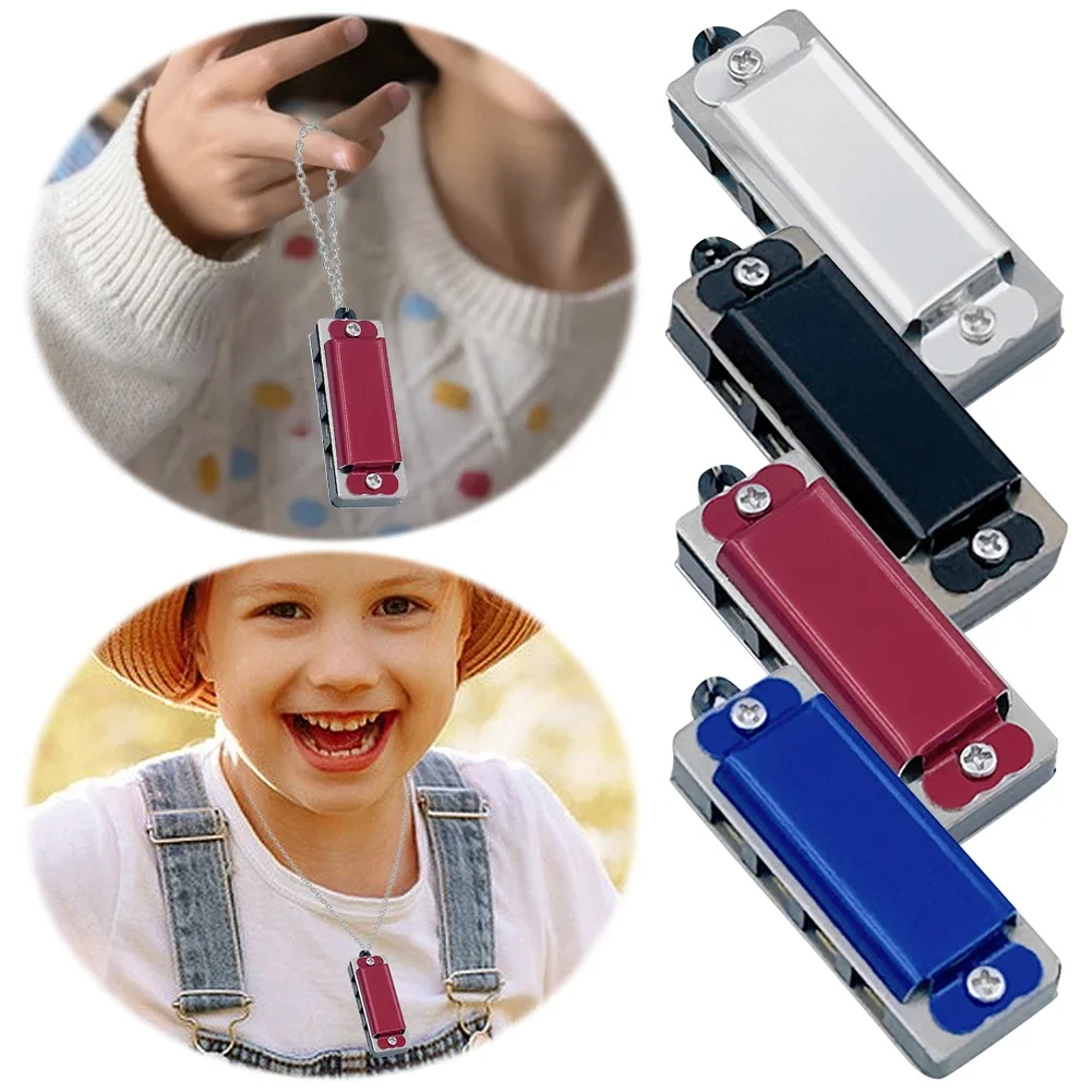 Mini Metal Harmonica Necklace Musical Instrument for Kids and Beginners