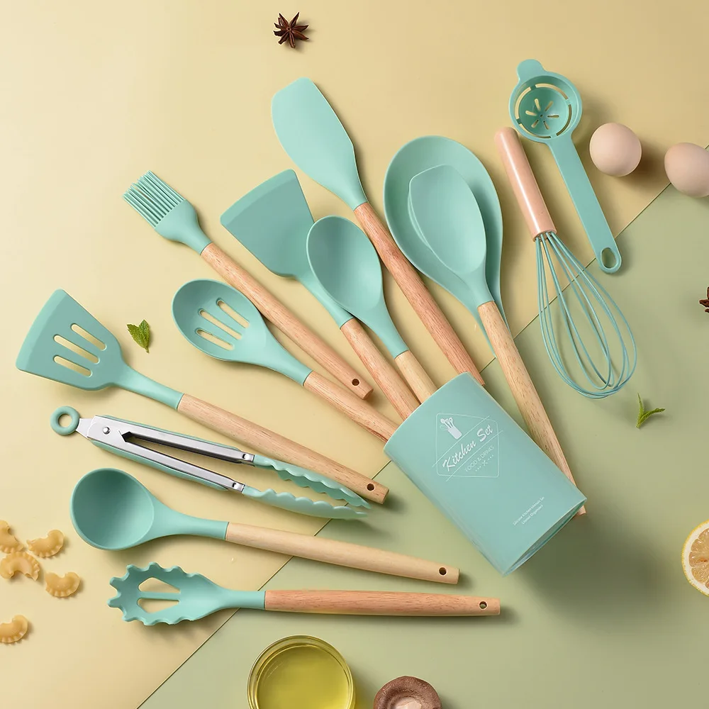 14Pcs Heat Resistant Silicone Kitchenware Cooking Utensils Set Kitchen Non-Stick Cooking Utensils Baking Tools With Storage Box kitchen utensils