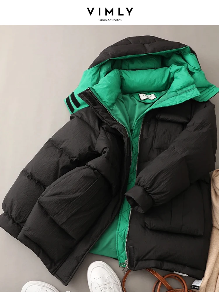 Vimly Duck Down Puffer Jacket for Women 2023 Fashion Green Linning High Neck Detachable Hood Winter Female Warm Down Coat 50312