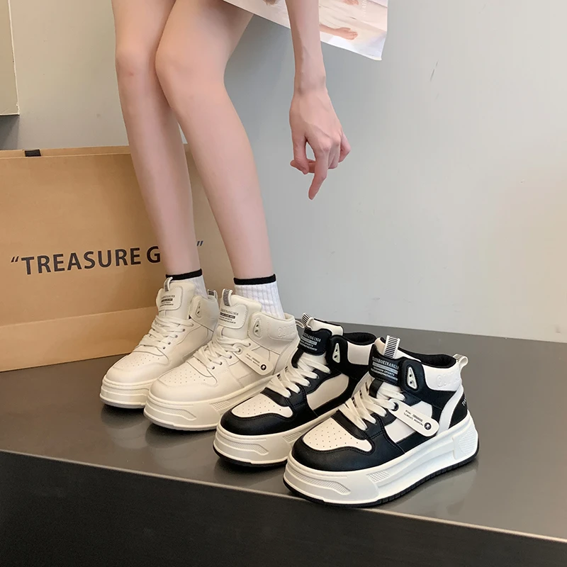

Korean Shoes All-Match Casual Female Sneakers Round Toe Wedge Basket 2023 Autumn Dress Flats Women Modis Cross Sports Small Fall