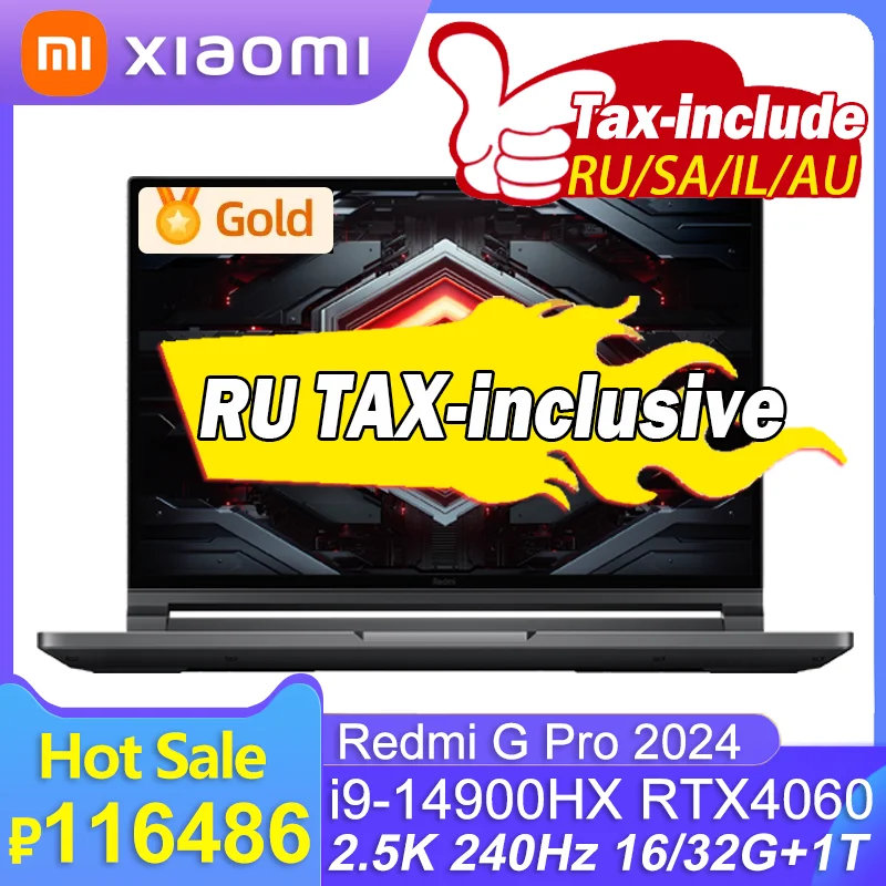 Xiaomi Redmi G Pro E-Sport Gaming Laptop Intel i9-14900H RTX4060 8GB GPU 16G/32G RAM 1TB SSD 16.1&rdquo;240Hz 2.5K Screen notebook laptop