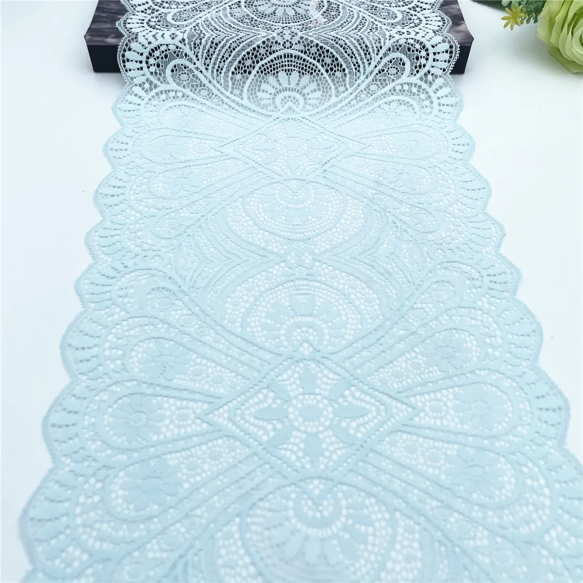3y/lot Width 22.50cm Sky Blue Elastic Stretch Lace Trim 1