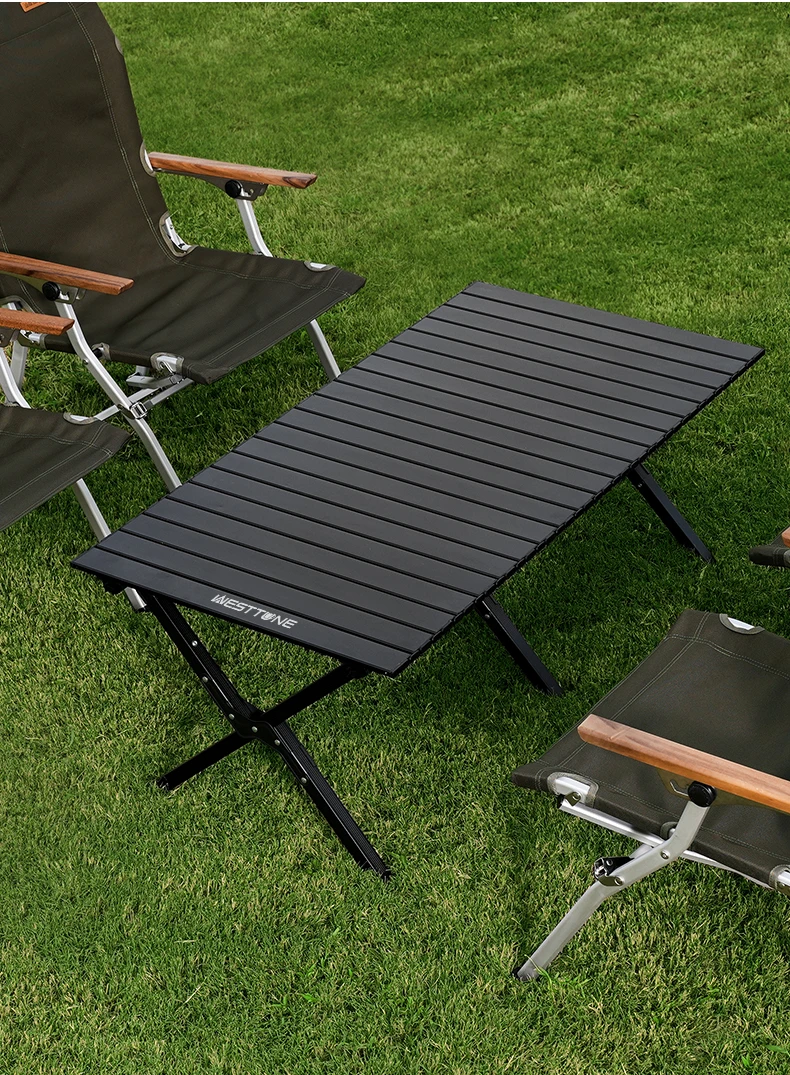 Camping table folded flat for storage