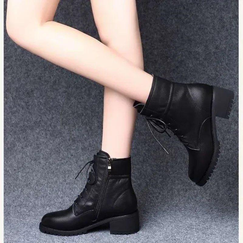 Women's Shoes Chelsea Boot Leather Boot Chunky Winter Shoe Platform Ankle Boots Thick Heel 2025 Brand Designer