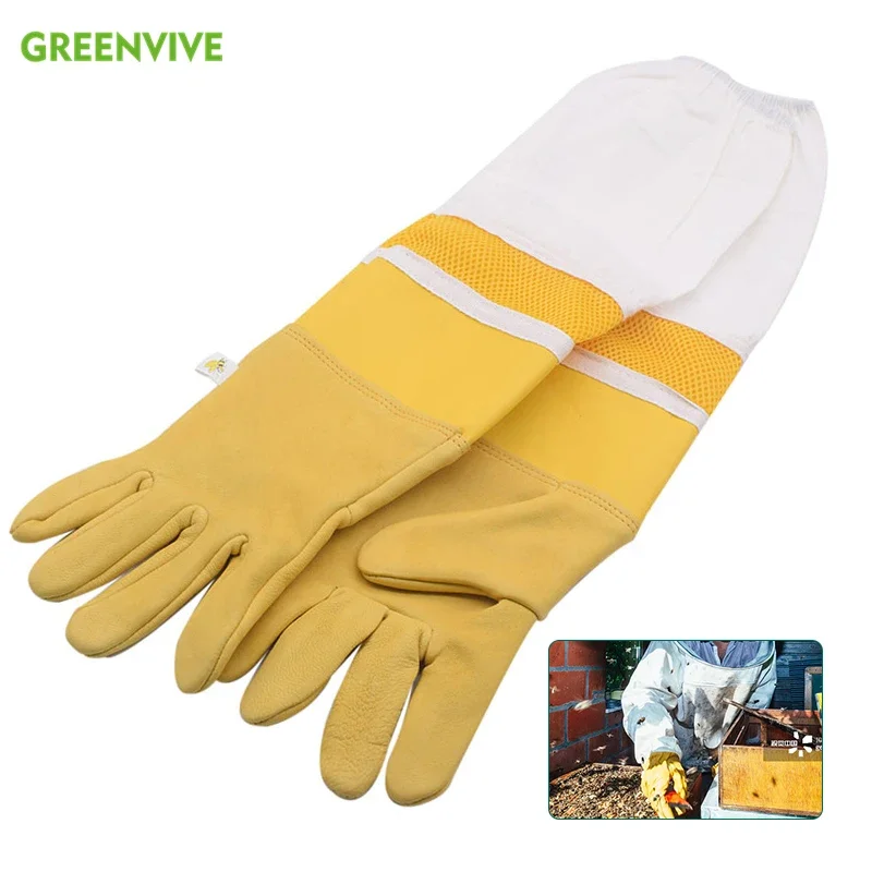 Beekeeping Gloves Sheepskin Protective Beekeeper Gloves Goatskin Beekeeping Bee Vented Long Sleeves Gloves 2