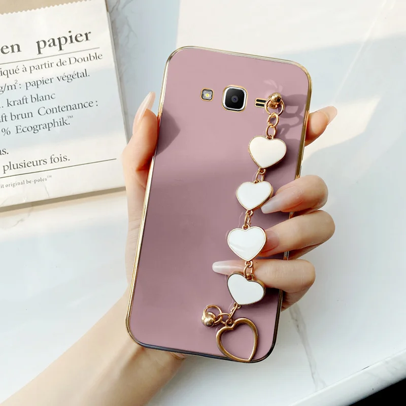 Fashion Bracelet Electroplated Case for Samsung Galaxy J2 Prime Grand Prime  Plus Heart Bracelet Wrist Chain Phone Case