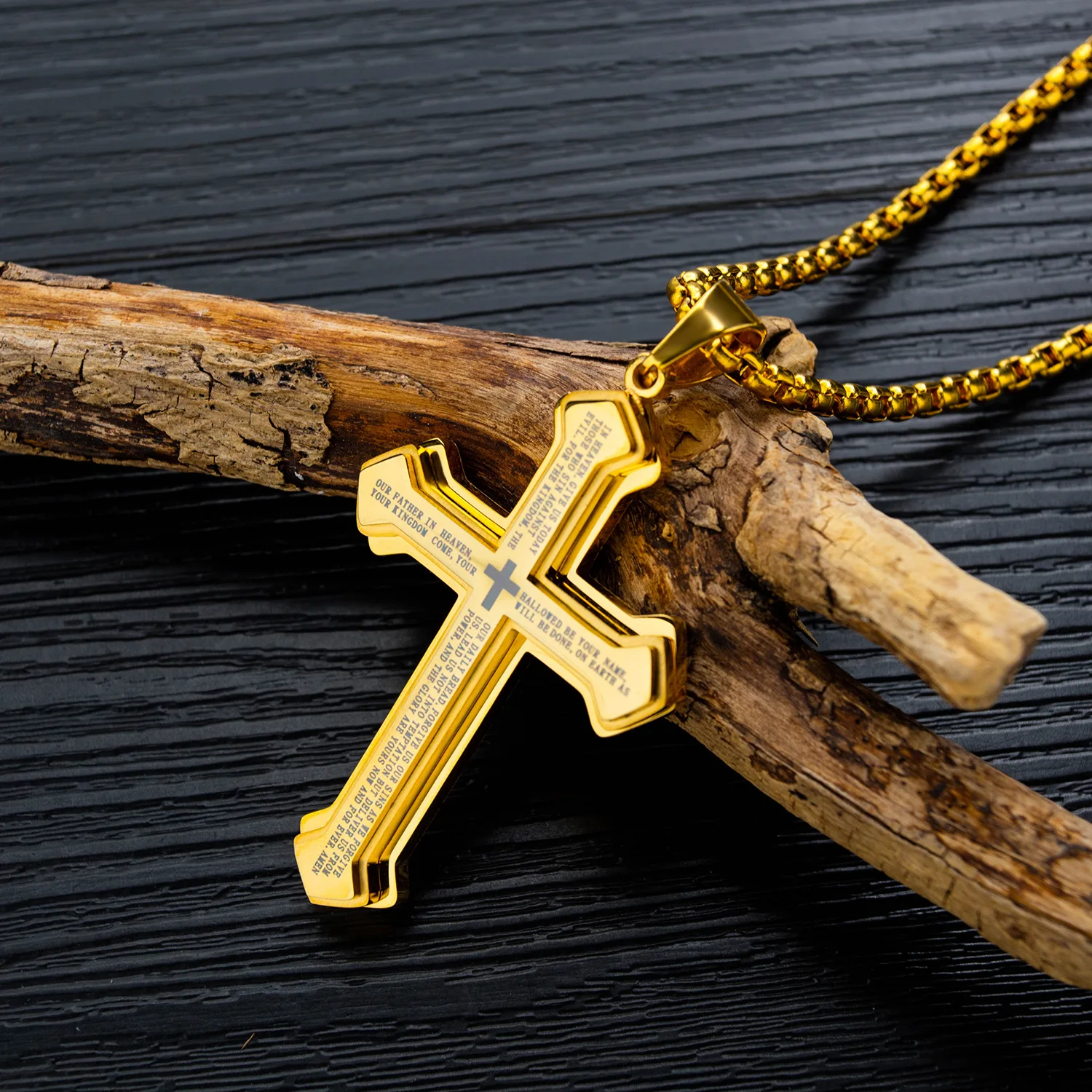 Multilayer Cross Pendant Stainless Steel Men Necklace Christian Bible Jewelry Casual Male Faith