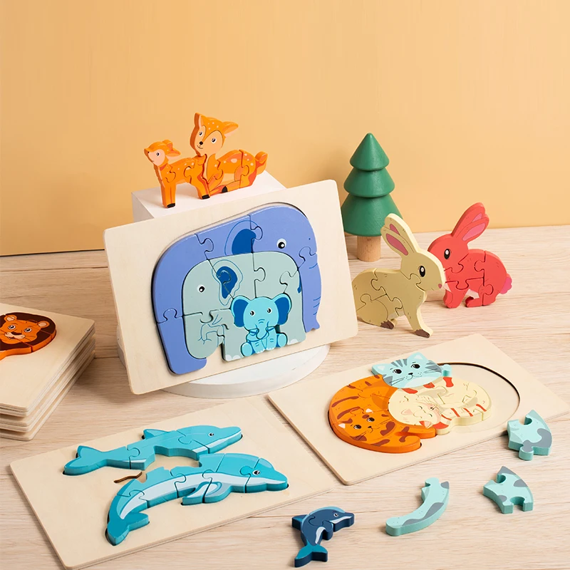 Wooden Educational Animal Jigsaw Puzzle Game Wooden animal parent-child puzzle Educational Animal Puzzle Baby Game 1