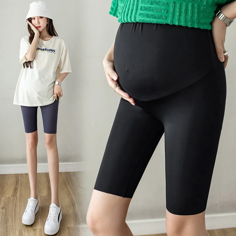 Summer Thin Nylon Maternity Short Half Legging Seamless Slim Belly Safety Pencil Pants for Pregnant Women Pregnancy Yoga Shorts