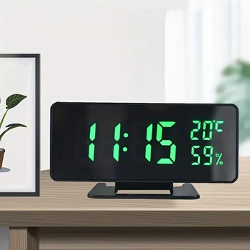 Sveglia digitale con umidità della temperatura 3 allarmi Snooze Orologio da tavolo da tavolo da tavolo Modalità notturna Orologio elettronico LED USB 12/24 ore 1