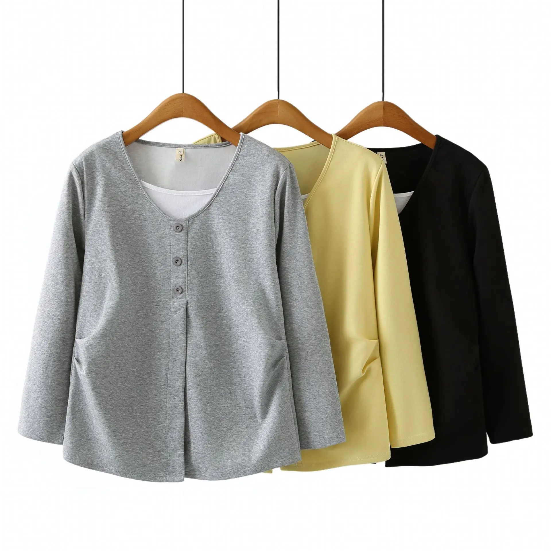 XXXXL Fashion Plus Size Women's T-Shirt Autumn Fake Two Pieces Stylish Long Sleeved Tops Casual 2516