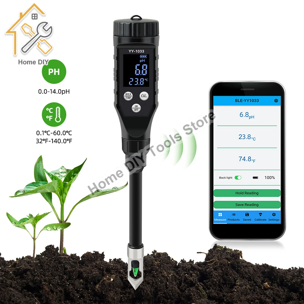 

Soil PH Temperature Meter 0.0~14.0pH Digital Temp Acidity Soil Tester Sensor Analyzer for Outdoor Planting Garden YY-1033