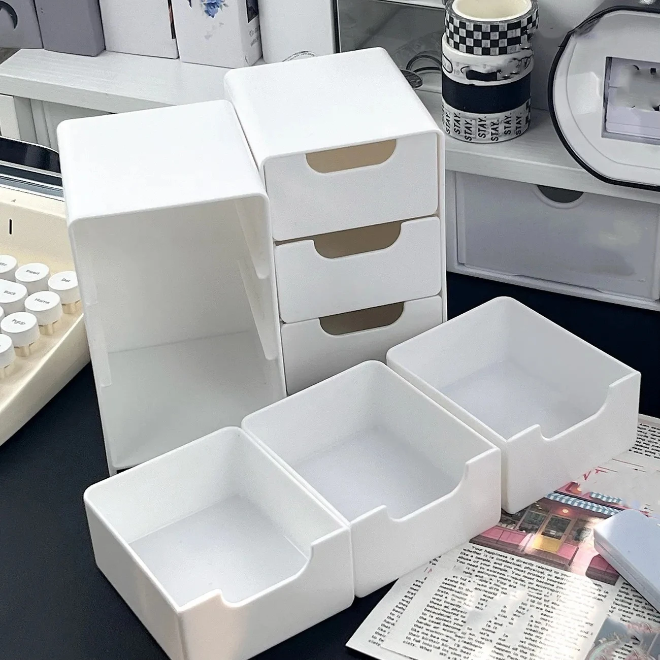 Description Picture 4 of itemMini Desktop Organizer Storage Box With Drawers For Earrings, Rings, Necklaces, Bracelets, Jewelry, Lipstick,Cosmetics