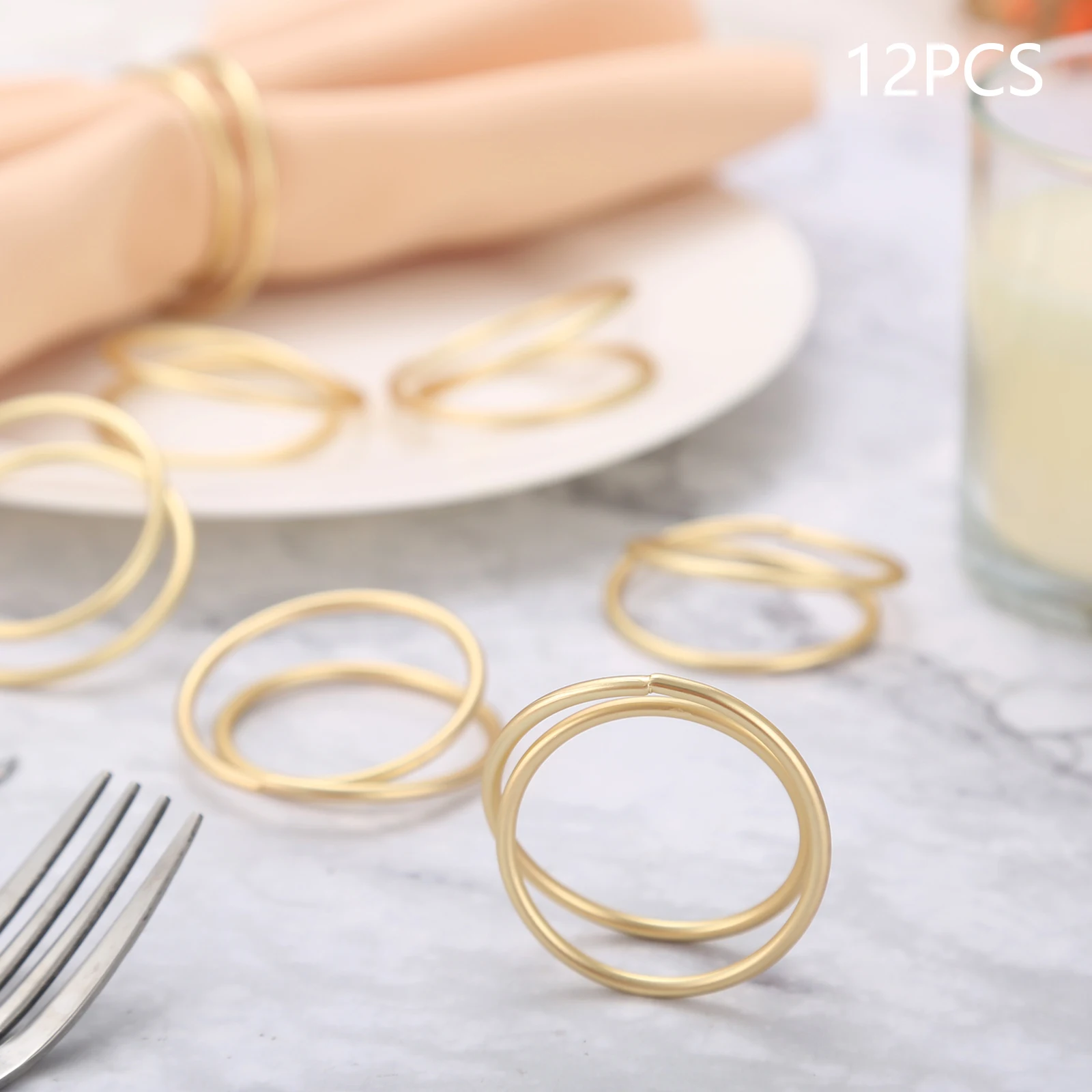 12pcs Cross 2-Circles Napkin Rings Matte Golden Table Tissue Metal Holder Dump Gold Minimalist Decor Party Wedding Home/Hotel