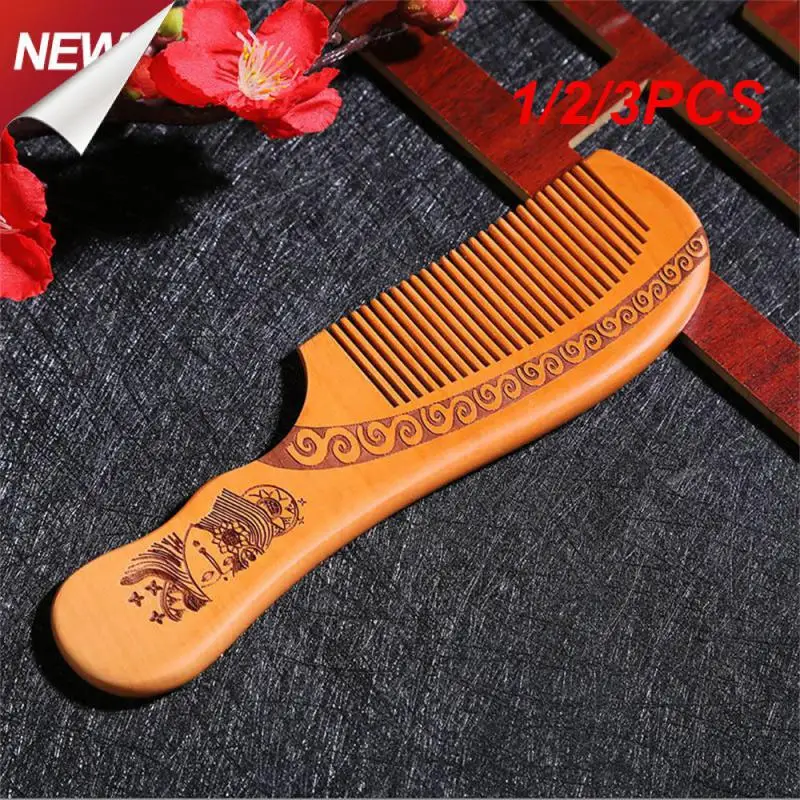 

1/2/3PCS Natural Carved Peach Wood Comb Thickened Wood Comb Curly Massage Hair Comb Anti-static Sandalwood Hairdressing Hair