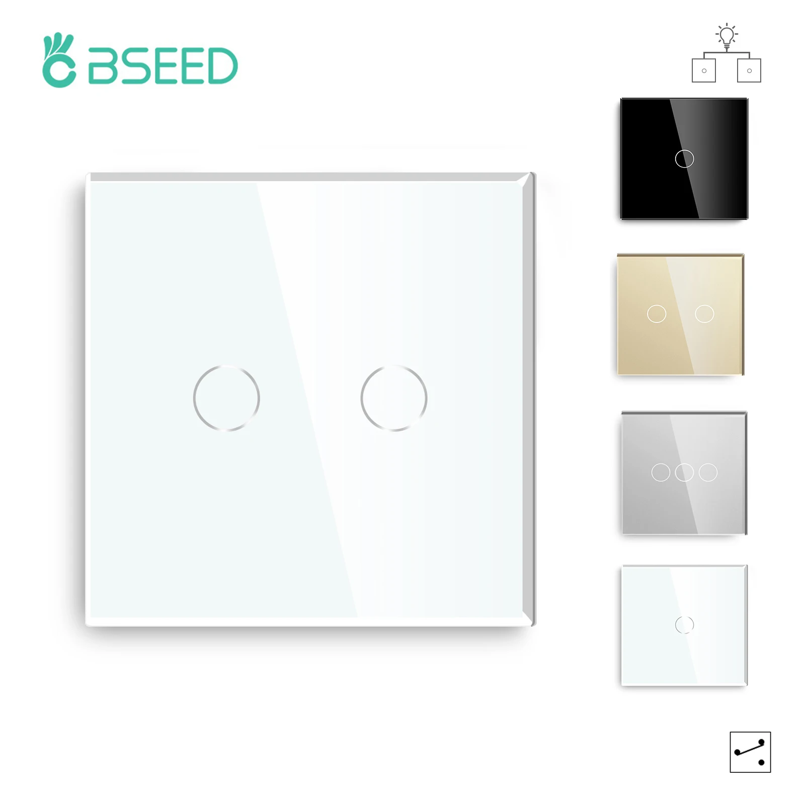 Bseed-luxo Capacitive Touch Switch Painel de Vidro Interruptor de Luz de Parede 3gang 2way Preto Branco Ouro ue Reino Unido Padrão