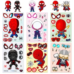 6/12Sheets Disney Cartoon Spiderman Puzzle Stickers Make-a-Face Decal Assemble Jigsaw Cool Anime DIY Sticker for Kids Children