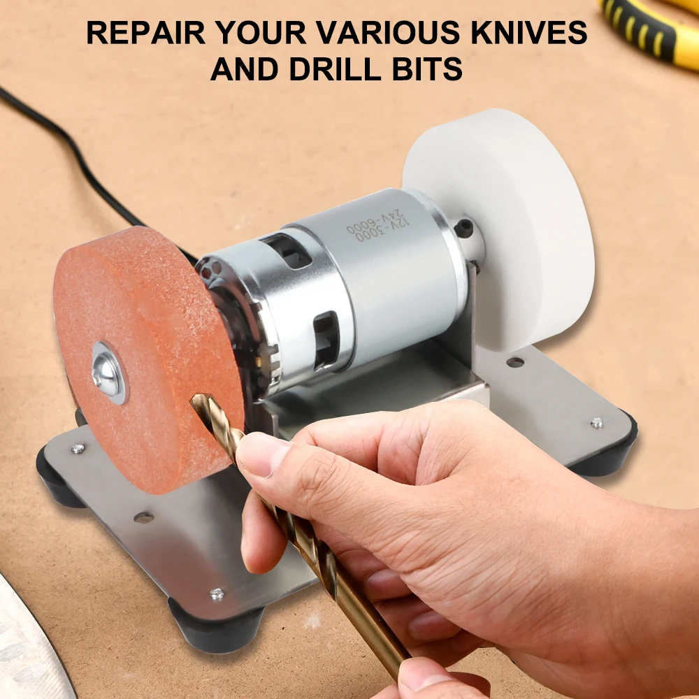 Micro Coarse and Fine Polishing Mini Double Grinder MachineArtifact Table Electric Grinding Wheel Grindig Stone Grinder Motor