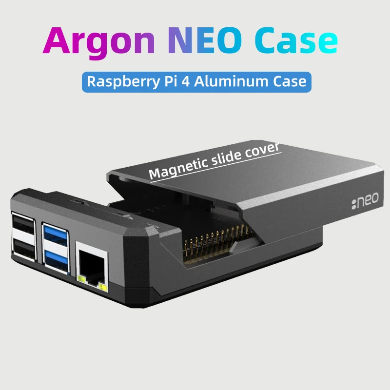 Argon Neo Raspberry pi Case Shell de Metal de Alumínio Tampa Magnética Deslizante Dissipador de Calor de Resfriamento Passivo Ventilador Opcional para pi b