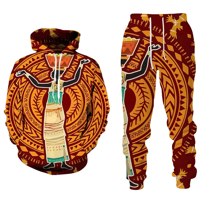 2023 African Tribal Pants Sets Men's Tracksuits Set 3d Printed Ethnic Style Sweatshirt Sportswear Male Suit Casual Outdoor Top