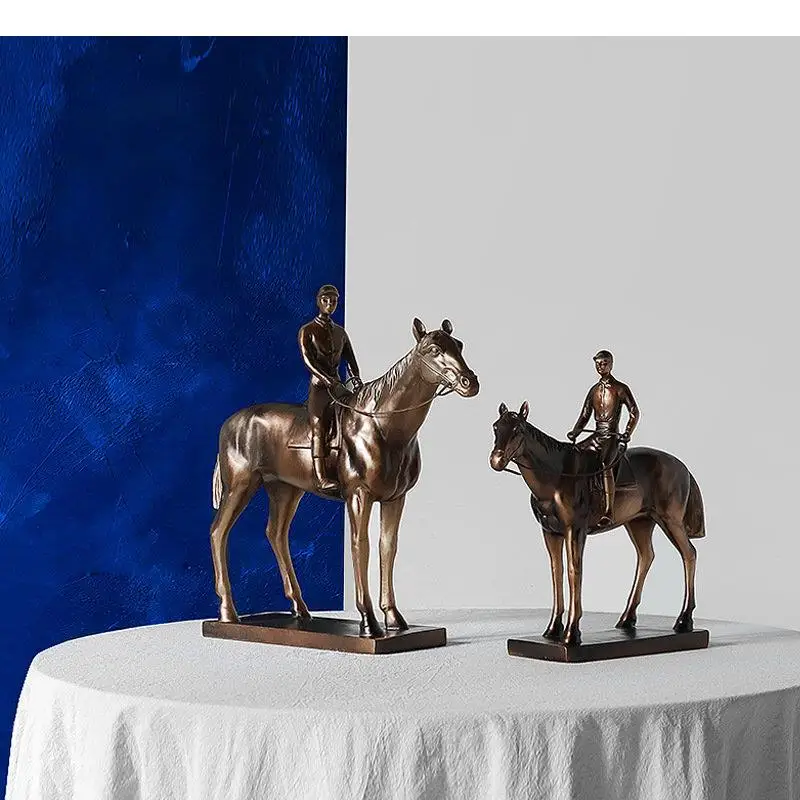 

Equestrian Athlete Character Resin Sculpture Artwork Ornaments Living Room Decoration Crafts Horsemen Statue Room Aesthetics