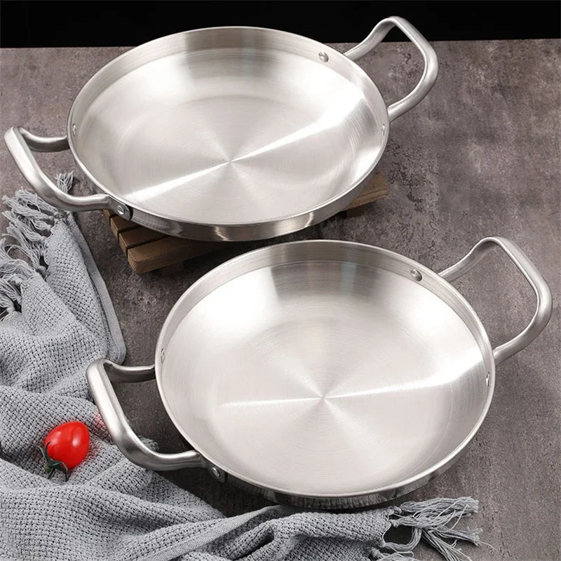 Stainless steel Spanish seafood cooker Korean fried chicken plate Golden Army hotpot Thickened double ear flat bottom dry pan