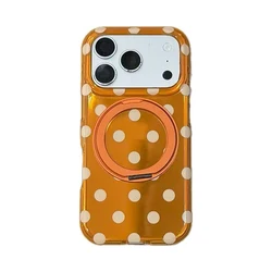 Retro Polka Dot Magnetic Kickstand Phone Case with Fashionable Stand Holder and Magsafe Compatibility - iPhone 15 (01)