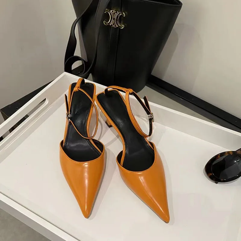 

2023 Spring New Brand Women Sandal Fashion Pointed Toe Shallow Ladies Elegant Slingback New Shoes Thin High Heel Dress Pump