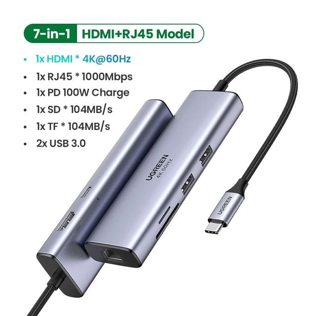 Ugreen Usb C Hub 4k 60hz Type C To Hdmi 2.0 Rj45 Usb 3.0 Pd 100w Adapter  For Macbook Air Pro Ipad Pro M1 Pc Accessories Usb Hub - Docking Stations &