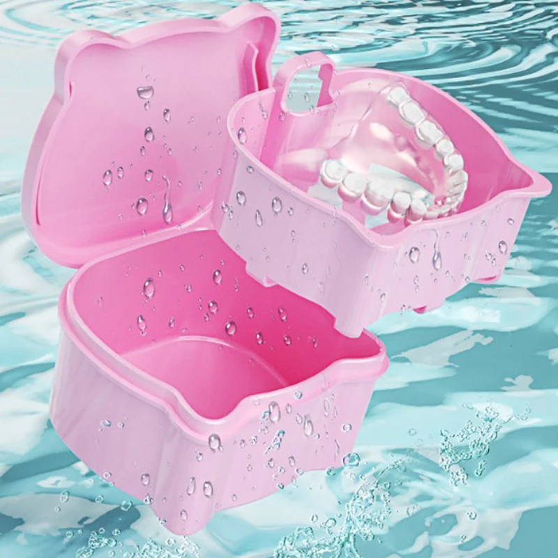 

Orthodontic Retainer Tooth Braces Box Soaking Container Denture Storage Bath Box With Strainer Denture Case For Cleaning 3 Color