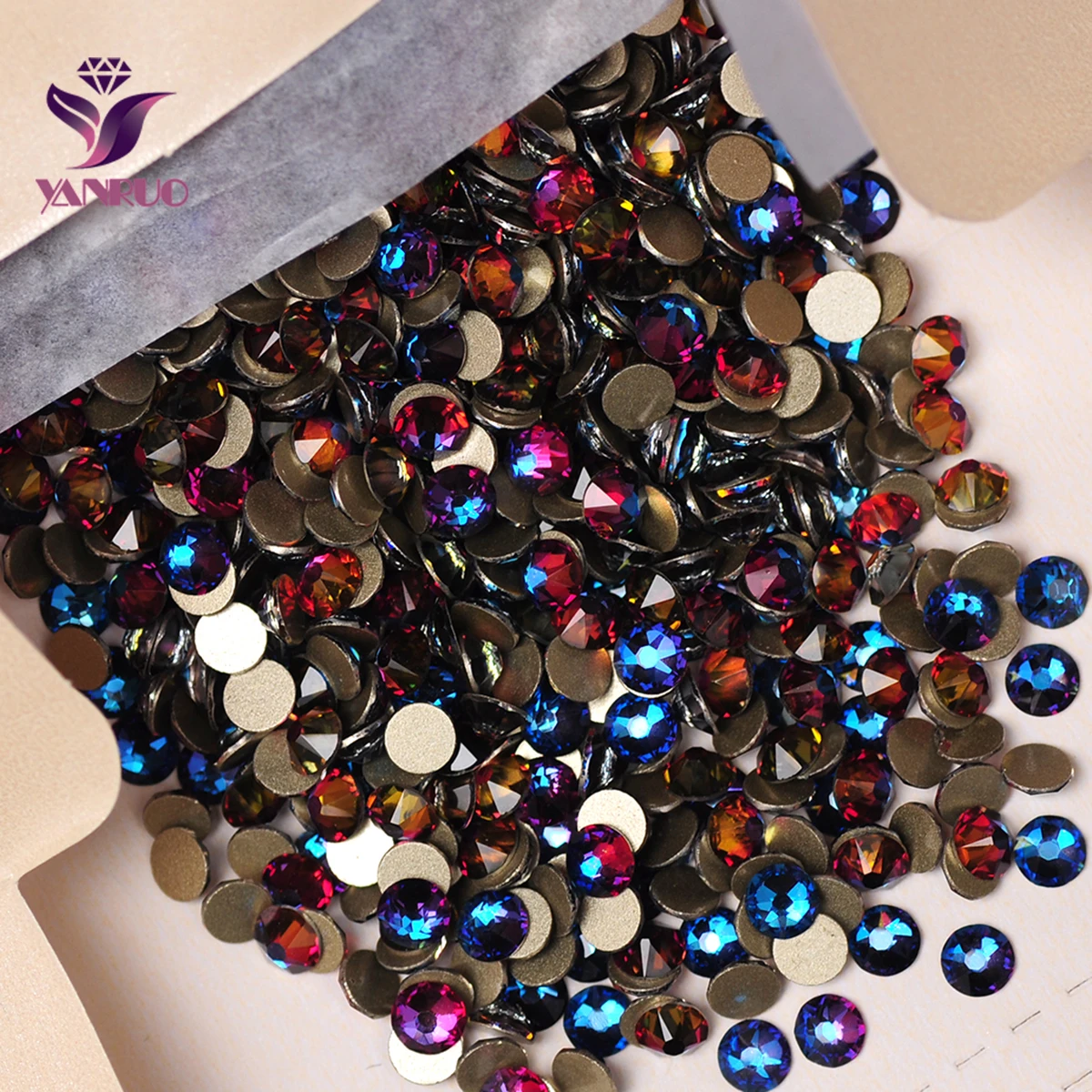 

YANRUO 2088NOHF All Sizes Bermuda Blue Non Hotfix Rhinestones Flatback Glass Strass Beads Cold Fixation Glue on Nails Dress