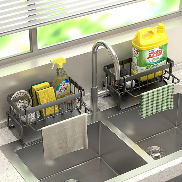 Kitchen Stainless Steel Sink Drain Rack Sponge Storage Faucet Holder Soap Drainer Towel Rack Shelf Organizer Kitchen Accessories